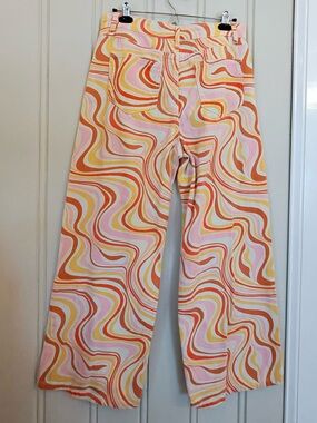 Women’s retro Multicolor Wave Wide-Leg Pants large